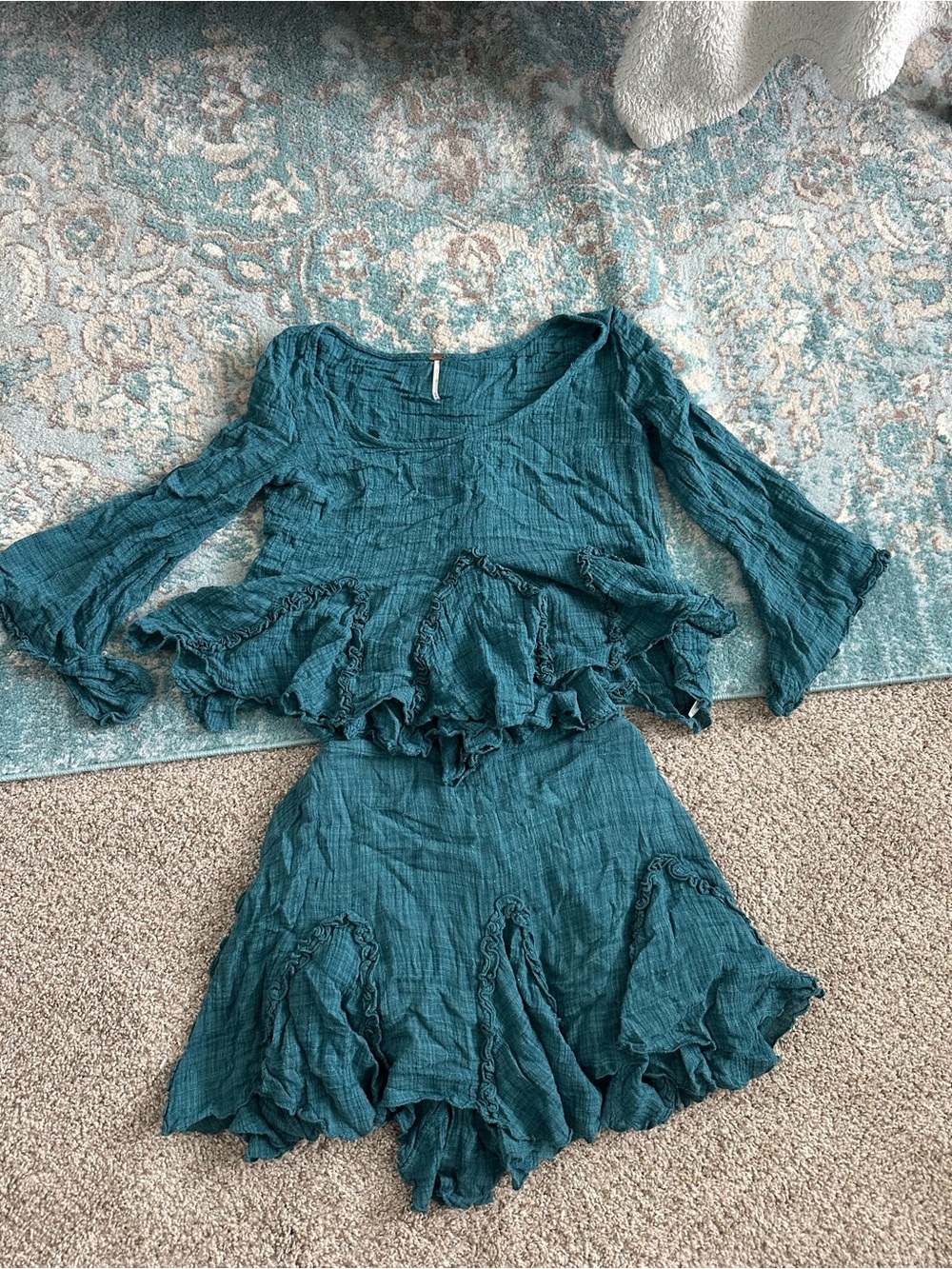 Teal Ruffle Two-Piece Women’s Top Set rare Free people set